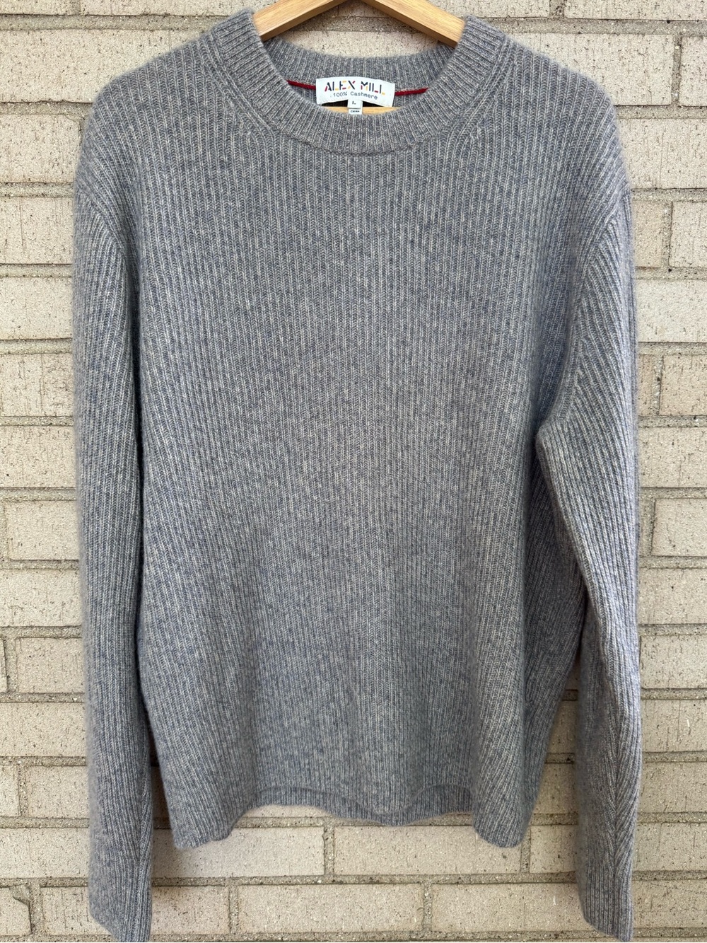 Alex Mill Grey Ribbed Cashmere Jordan Crewneck Sweater Size Large